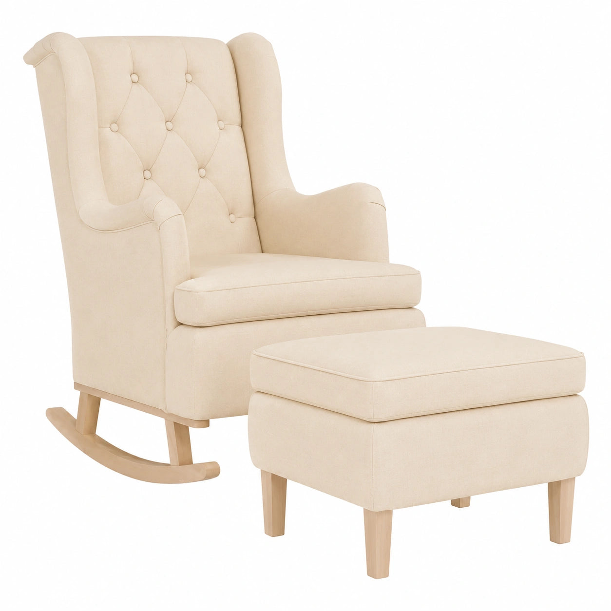 Bequemer Schaukelsessel mit Hocker in Creme für entspannte Momente im Wohnzimmer