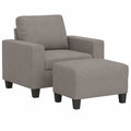 Bequemer Relaxsessel mit Hocker in Taupe, gepolsterter Sitz und Rücken, robustes Sperrholz-Metallgestell