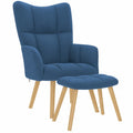 Bequemer Entspannungssessel mit Hocker, Blaues Polyestergewebe, Holz- und Metallrahmen
