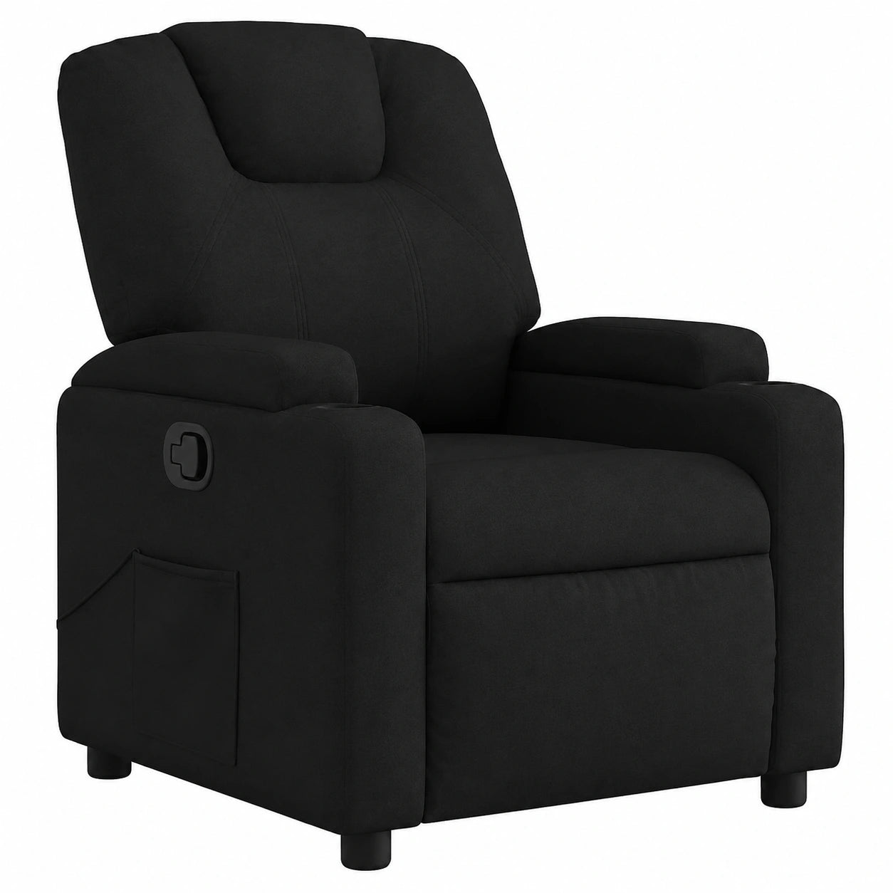 Ergonomischer Massagesessel mit 6 Vibrationspunkten, schwarzer Stoff, verstellbar bis 135 Grad, mit Getränkehalter und Seitentasche, bis 110 kg belastbar