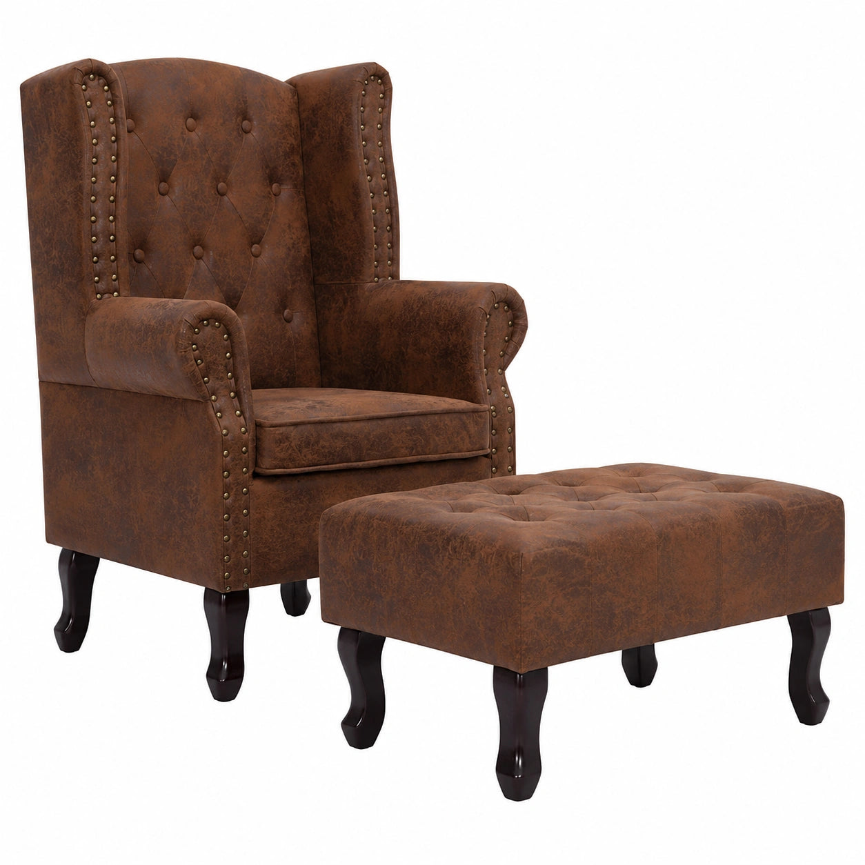 Eleganter Chesterfield-Sessel mit ergonomischen Armlehnen und komfortabler Polsterung, inklusive Hocker