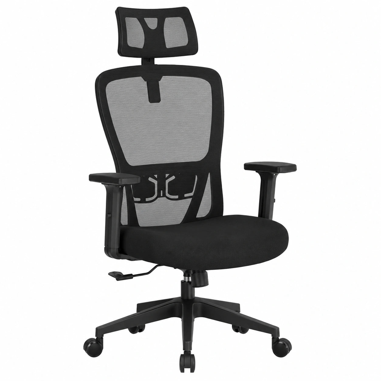 Ergonomischer Bürostuhl Durrafy bis 150 kg, Verstellbare Lenden- und Kopfstütze, Hohe Rückenlehne, Liegefunktion, Schwarz