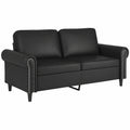 Schwarzes 2-Sitzer-Sofa aus Kunstleder, 140 cm - Komfortabler Relaxsessel mit gepolsterten Armlehnen und stabilem Metallrahmen
