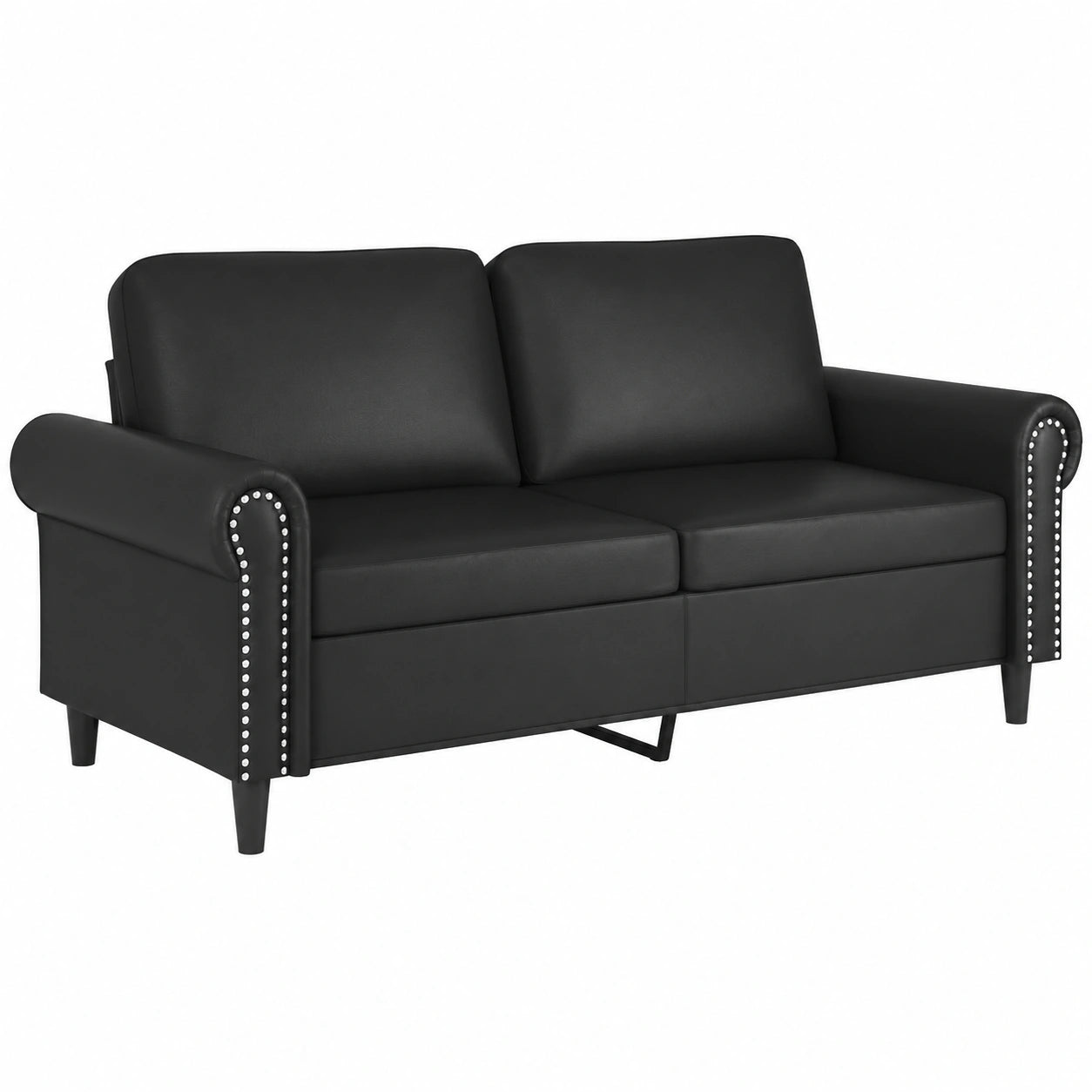 Schwarzes 2-Sitzer-Sofa aus Kunstleder, 140 cm - Komfortabler Relaxsessel mit gepolsterten Armlehnen und stabilem Metallrahmen