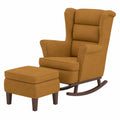 Brauner Samt-Schaukelstuhl mit Fußhocker, Massivholz, Set aus 4, bequemer Relaxsessel für Wohnzimmer