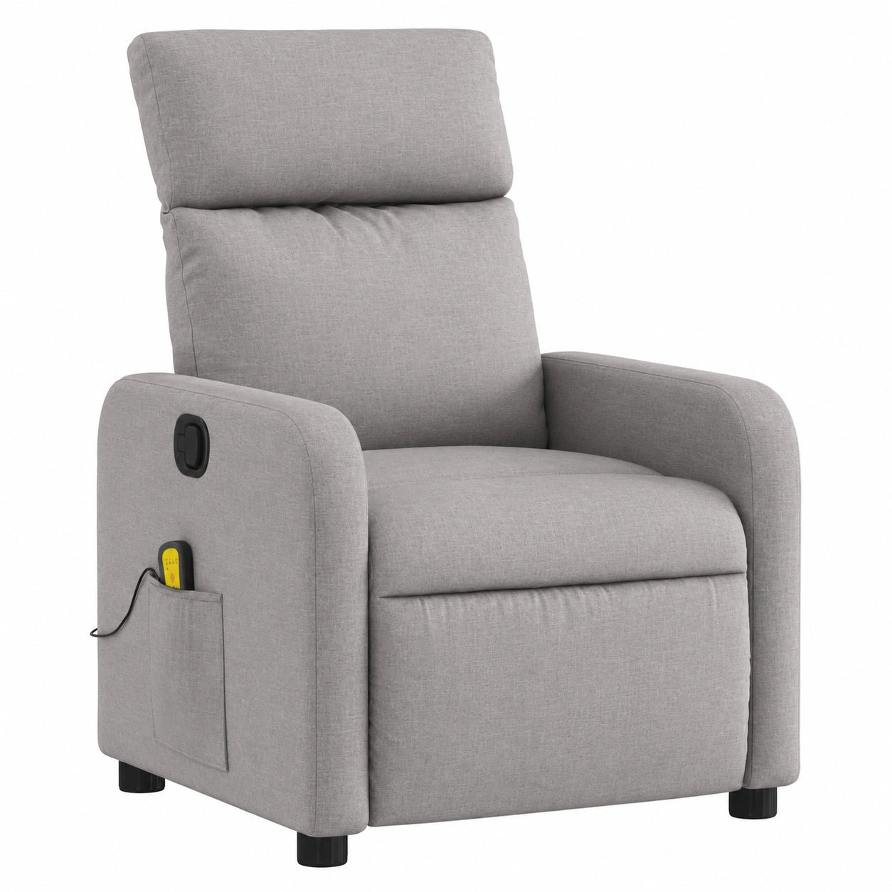 Verstellbarer Relaxsessel in Taupe mit Massage und Vibration, ergonomische Rückenlehne, Seitentasche, robuster Holz-Metall-Rahmen