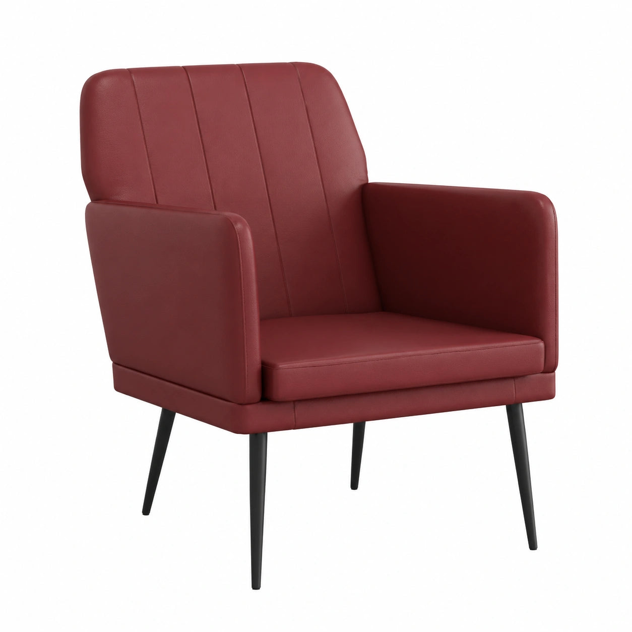 Ergonomischer Relaxsessel in Bordeauxrot aus Kunstleder mit Metallrahmen und gepolsterten Arm- und Rückenlehnen