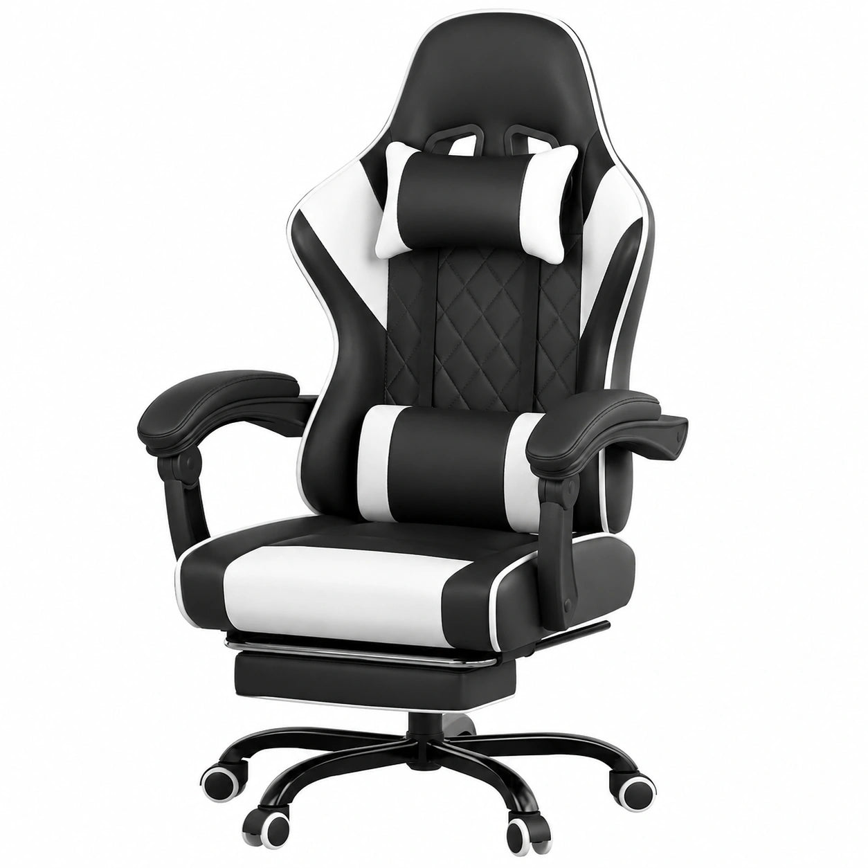 Ergonomischer Gaming-Stuhl mit Massagefunktion und Fußstütze, bis 150 kg, Weiß