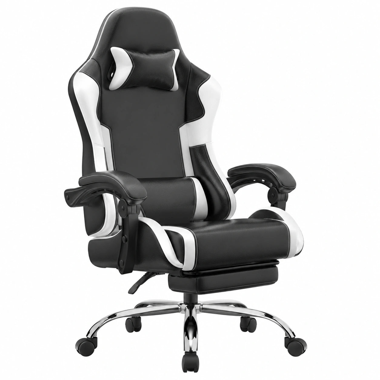 Ergonomischer Gaming-Stuhl mit Massagefunktion und verstellbaren Armlehnen, bis 180 kg belastbar, Weiß
