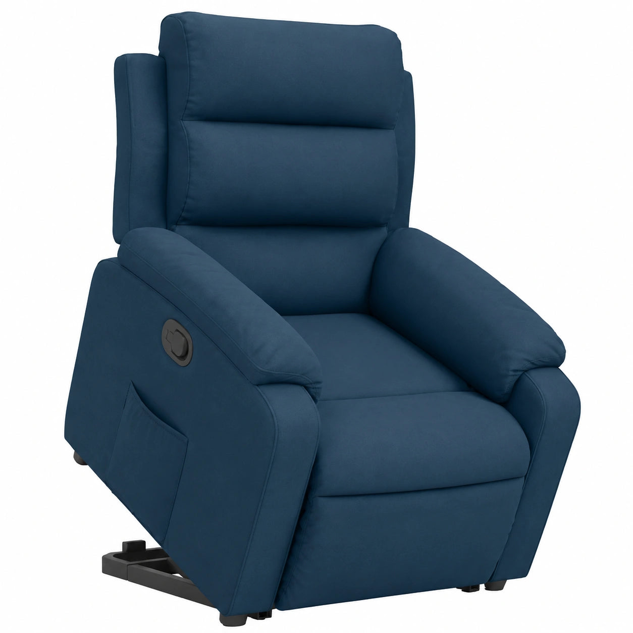 Luxuriöser Relaxsessel mit Aufstehhilfe und Liegefunktion - Blauer Samt für Komfort und Stil, inkl. Seitentasche