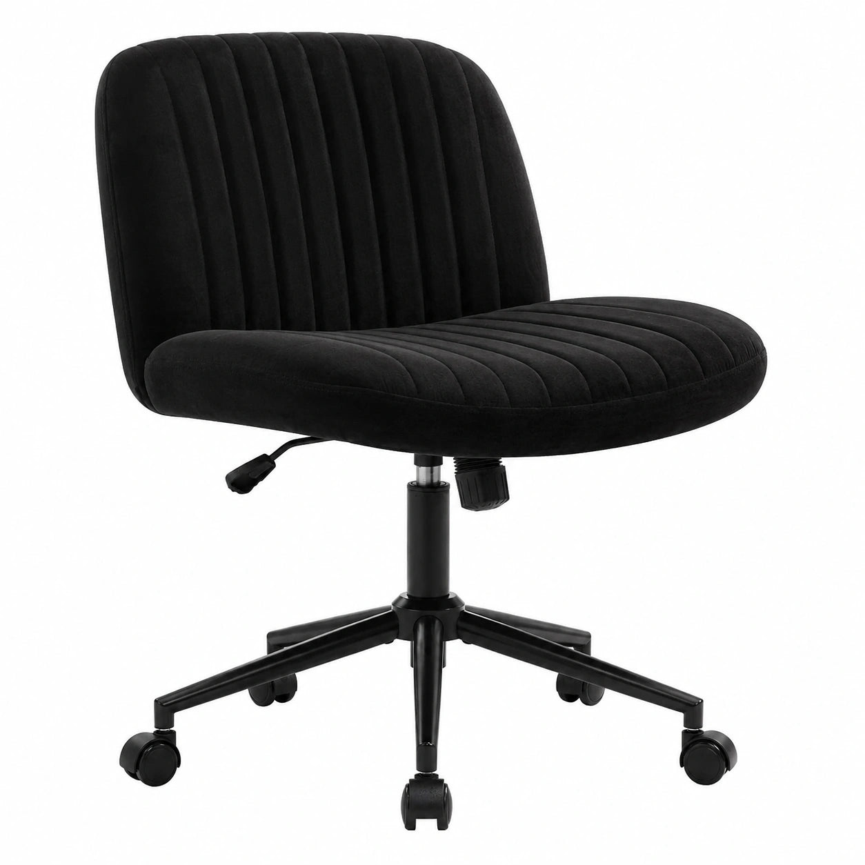 Ergonomischer Bürostuhl ohne Armlehnen, Höhenverstellbarer Drehstuhl mit Stoffpolsterung und Rollen, Komfortabler Lesesessel mit breitem Sitzkissen, Ideal zum Schneidersitz (Schwarz)