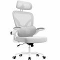 Ergonomischer Bürostuhl mit 3D-Kopfstütze und verstellbarer Lordosenstütze, Klappbare Armlehnen, Netzbezug, Drehbar für Home-Office, Grau
