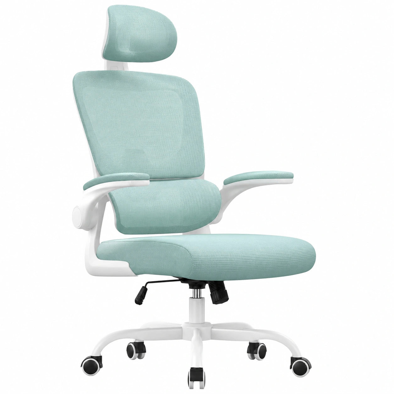 Ergonomischer Bürostuhl mit verstellbarer Lordosenstütze und klappbaren Armlehnen, Schreibtischstuhl in Upgrade-Grün, höhenverstellbar mit Kippfunktion