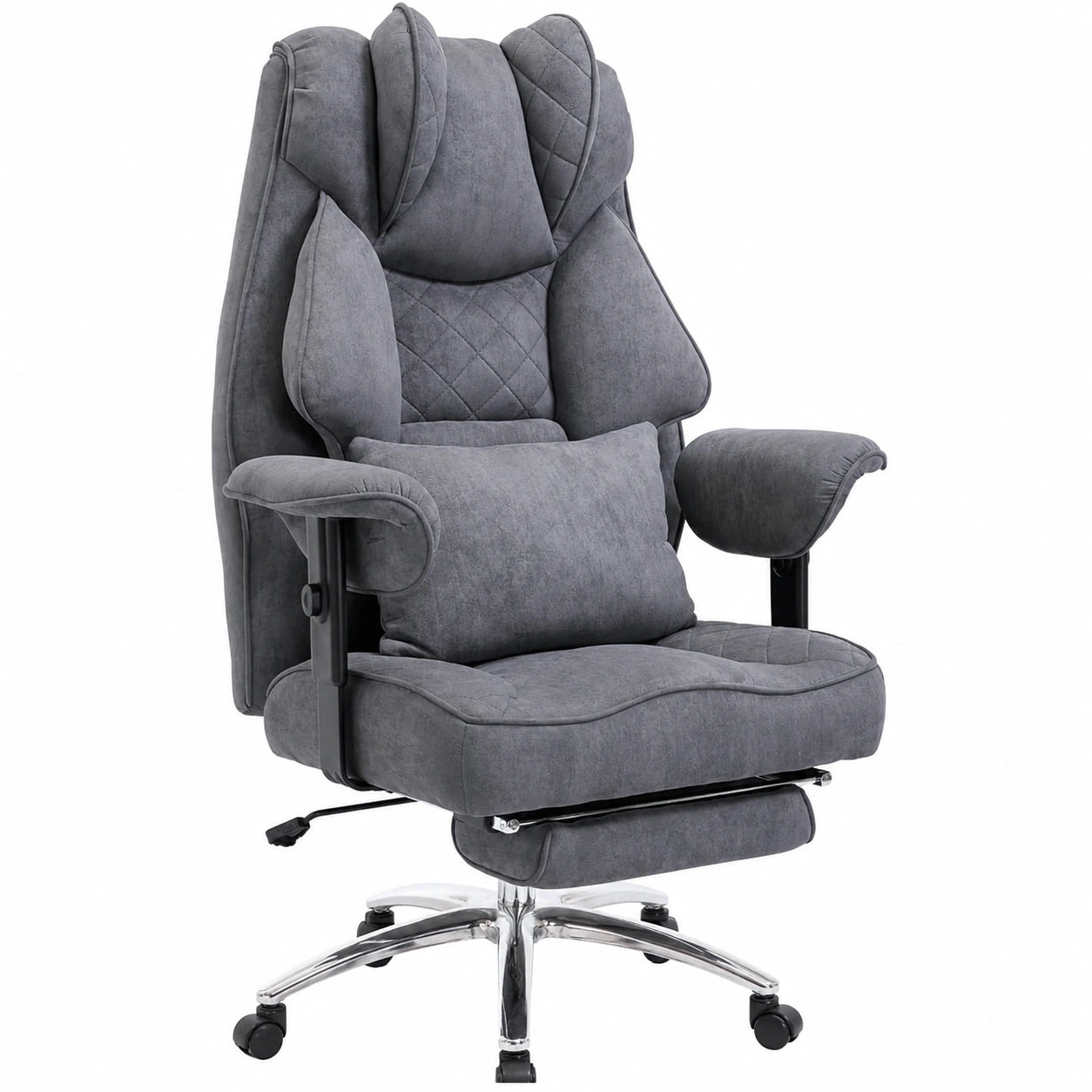 Ergonomischer Bürostuhl, XXL Chefsessel bis 200kg mit Fußstütze und Lendenkissen, Verstellbar, Wildlederoptik