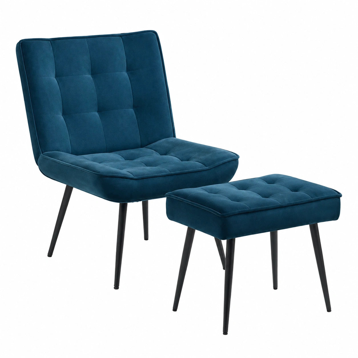 Bequemer Sessel mit Hocker aus Blauem Samt, 110 kg Tragkraft, für Wohnzimmer und Büro