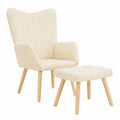 Bequemer Relaxsessel mit Hocker, Creme, 100% Polyester, für Wohnzimmer