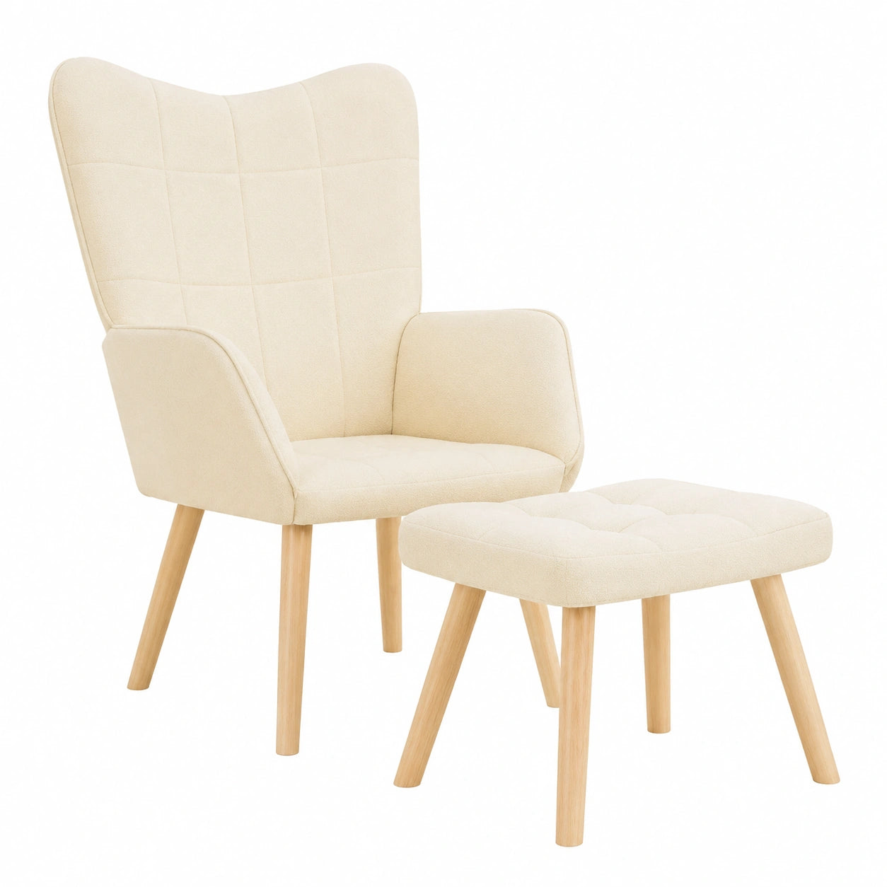 Bequemer Relaxsessel mit Hocker, Creme, 100% Polyester, für Wohnzimmer