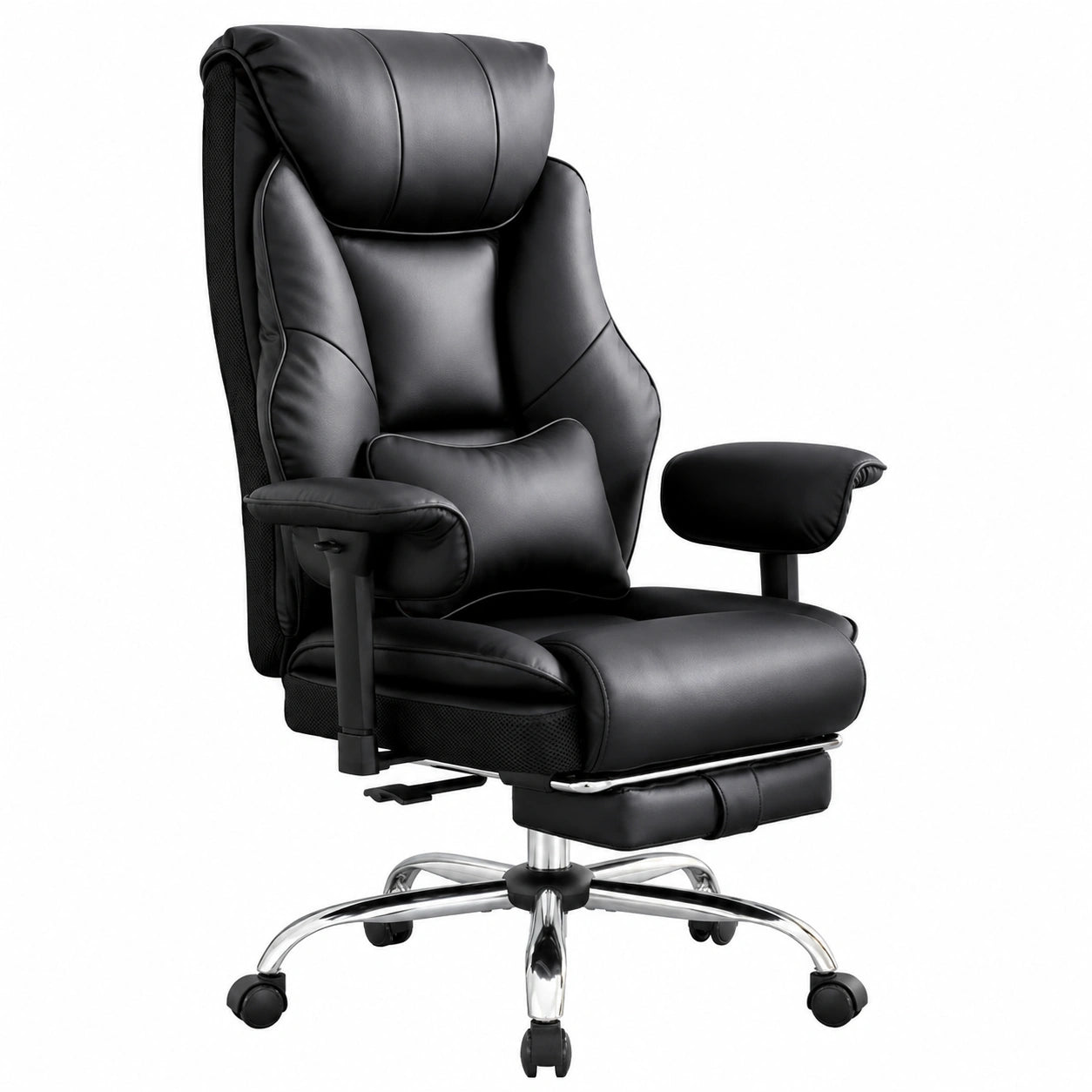 Ergonomischer WOLTU Bürostuhl mit Lendenstütze und Fußstütze, doppellagige Rückenlehne, 3-fach verstellbar, ideal für Büro und Konferenzraum, Schwarz