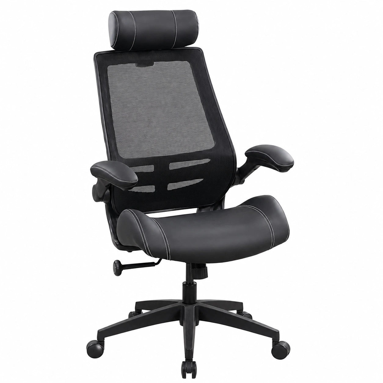 Ergonomischer Bürostuhl mit Klapparmlehnen und Verstellbarer Kopfstütze, Schwarz