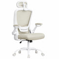 Ergonomischer Bürostuhl von SONGMICS, mit Mesh-Rückenlehne, Lendenstütze und Kopfstütze, Wippfunktion, große Sitzfläche, klappbare Armlehnen, für Büro und Zuhause, cappuccinobeige