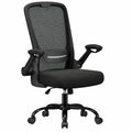 Ergonomischer Bürostuhl von SONGMICS, atmungsaktives Mesh, verstellbare Lenden- und Kopfstütze, Wippmechanik, große Sitzfläche, klappbare Armlehnen, ideal für Büro und Schlafzimmer, schwarz