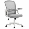 Ergonomischer Schreibtischstuhl mit Neigbarer Rückenlehne und Klappbaren Armlehnen, Höhenverstellbar für Homeoffice, Grau-Weiß