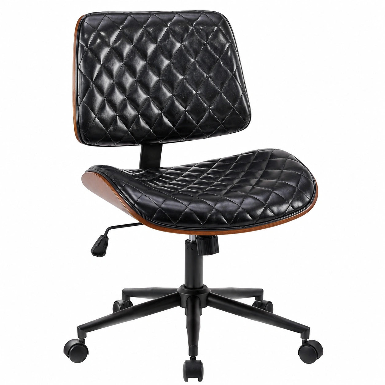 Ergonomischer Bürostuhl Schwarz mit Holzkern, Drehstuhl ohne Armlehnen für Home Office