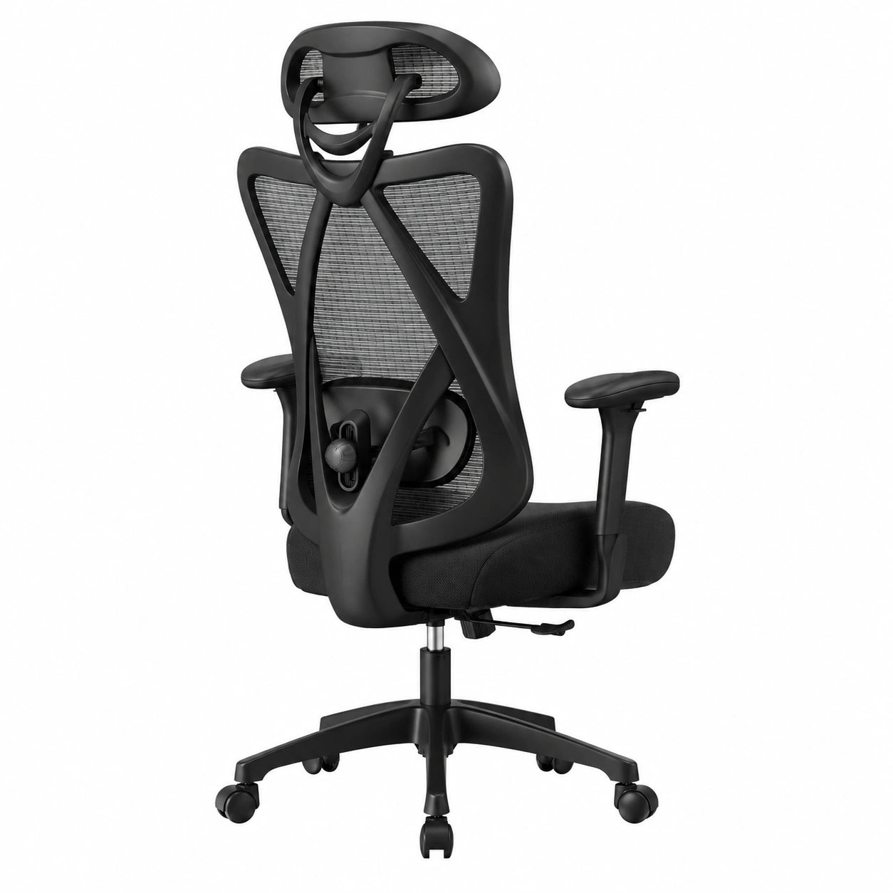 Ergonomischer Bürostuhl mit Lendenkissen und Kopfstütze, verstellbar, belastbar bis 150 kg, schwarz