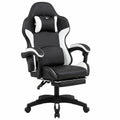 Ergonomischer Bürostuhl mit verstellbarer Fußstütze, Lenden- und Nackenstütze, Racing-Design, PU-Leder, Neigbar bis 135°, Schwarz, Belastbar bis 150kg