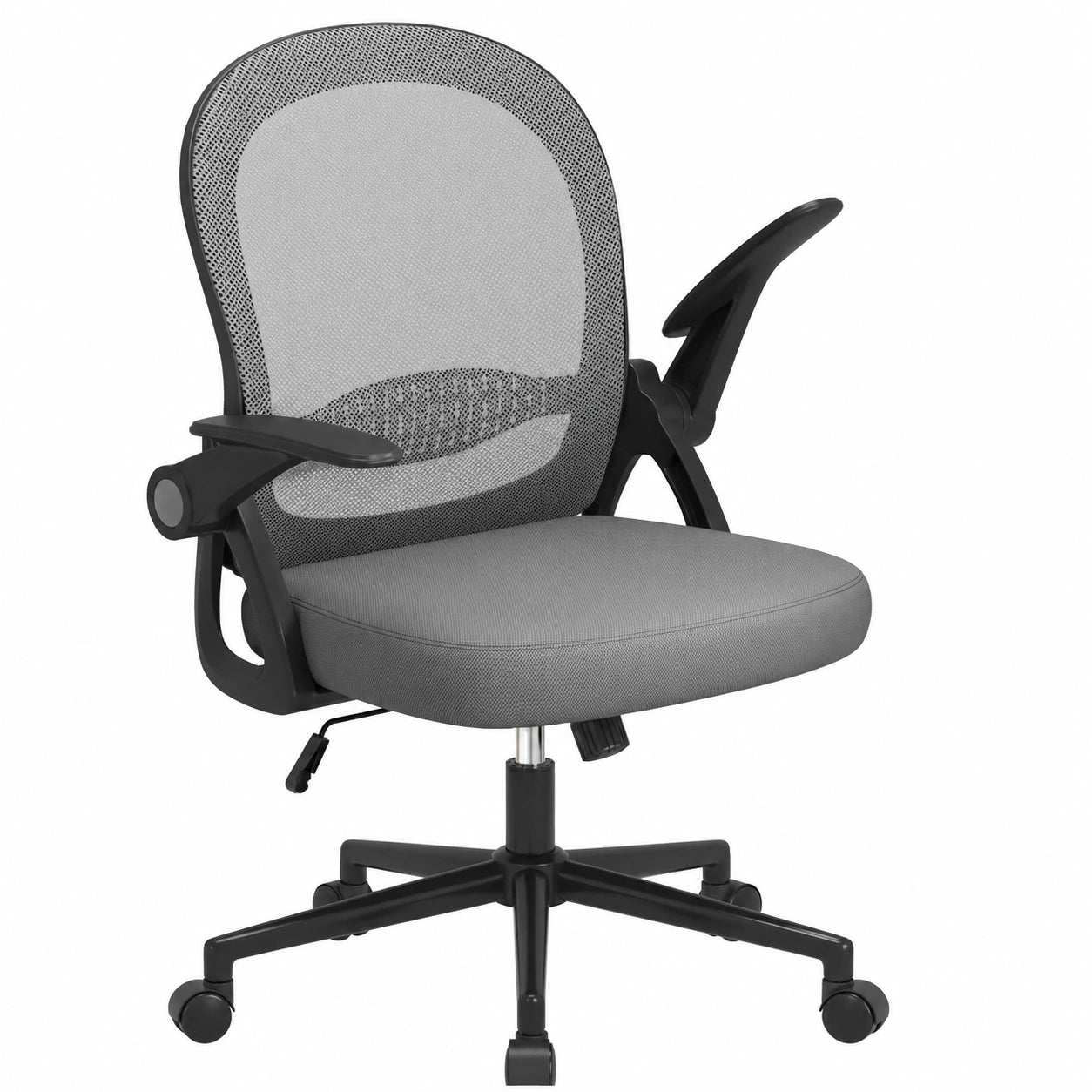 Ergonomischer Bürostuhl mit Netzrücken und klappbaren Armlehnen, höhenverstellbar, 360° drehbar, dunkelgrau