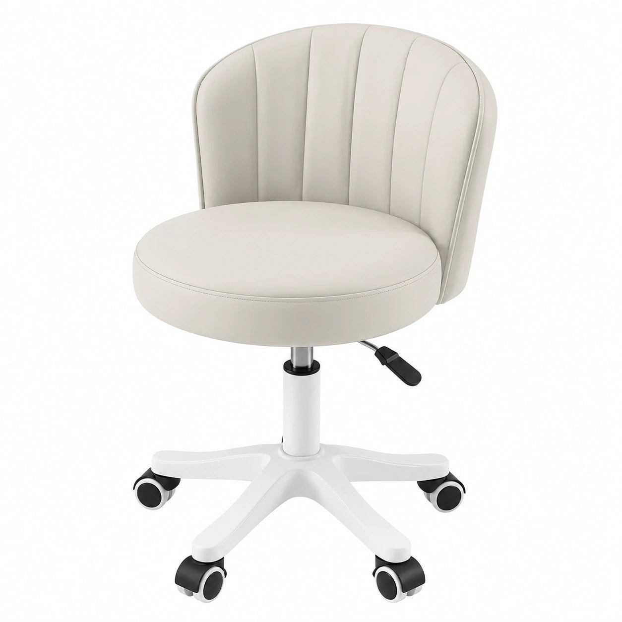 Ergonomischer Drehstuhl aus PU-Leder, höhenverstellbar, für Schminktisch oder Büro, kompakt und armlehnenlos