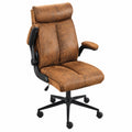 Ergonomischer Bonnlo Bürostuhl, höhenverstellbar, mit klappbarer Armlehne und Wippfunktion, drehbar, bis 150KG belastbar, Mikrofaser Braun