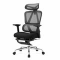 Ergonomischer Bürostuhl mit Netzbezug, Kopf- und Fußstütze, 3D-Armlehnen, Höhenverstellbar, Belastbar bis 150 kg, Grau