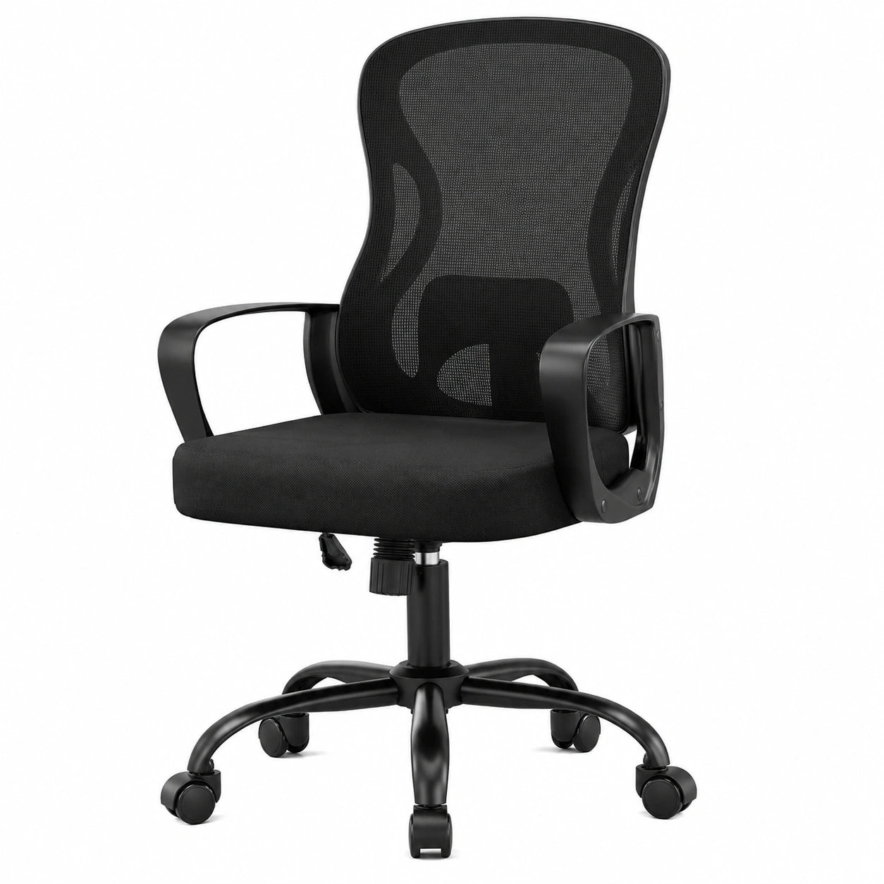 Ergonomischer Bürostuhl mit Netzgewebe, Lendenstütze und Wippfunktion, tintenschwarz