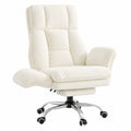 Ergonomischer Gaming-Bürostuhl mit Fußstütze und 135° neigbarer Rückenlehne, Hochlehner aus Teddy-Fleece, klappbare Armlehnen – Beige